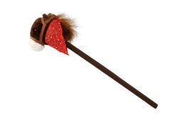 Kůň na tyči plyš 80cm na baterie se zvukem hnědý v sáčku