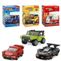 Stavebnice Blocks Cars - auta plast na zpětné natažení mix druhů  v krabičce 10x13x6cm