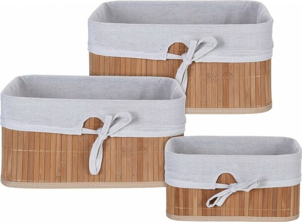 Sada Homestyling košíků bambus/textil, 3 ks přírodní KO-MA1000020