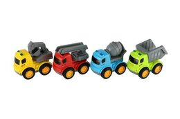 Auto stavební nákladní plast 9cm na setrvačník 4 druhy 12ks v boxu