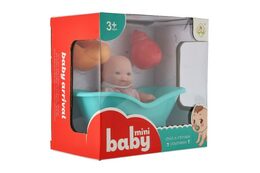 Panenka 10cm pevné tělo plast s vaničkou s doplňky v krabičce 16x15x10cm