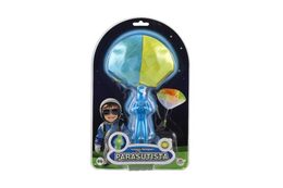 Parašutista figurka s padákem létající svítící látka/plast  12cm na baterie 2 barvy na kartě