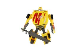 Transformer auto/robot plast 14cm žlutý na kartě 17x26x6cm