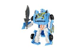 Transformer auto/robot plast 14cm modrý na kartě 17x26x6cm