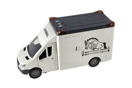 Auto přepravník zvířat plast  28cm s koněm na setrvačník se světlem se zvukem šedé v krabici 39x18cm