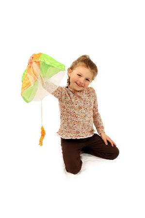Parašutista figurka s padákem létající svítící látka/plast  12cm na baterie 2 barvy na kartě