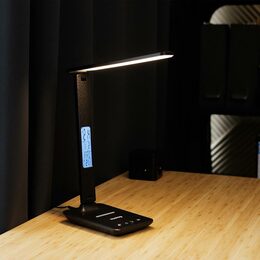 Stolní LED lampička Huslog černá s displejem a bezdrátovou nabíječkou
