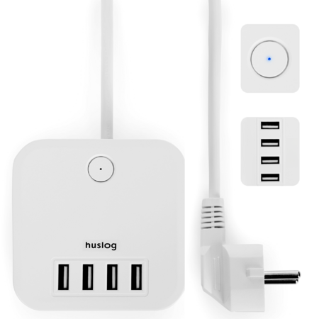 Prodlužovací kabel Huslog bílý 3x zásuvka + 4x USB