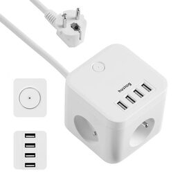 Prodlužovací kabel Huslog bílý 3x zásuvka + 4x USB