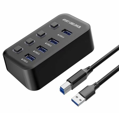 USB hub PremiumCord USB 3.2 na 4x USB 3.0 s vypínači portů, černý