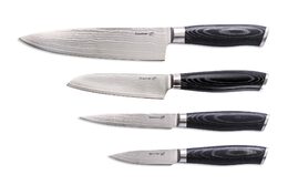 Sada nožů G21 Gourmet Damascus v bambusovém bloku 4 ks + brusný kámen