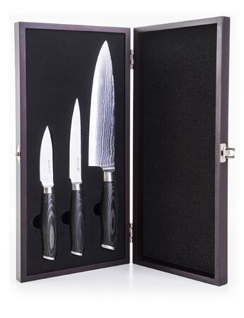 Sada nožů G21 Gourmet Damascus v bambusovém bloku 4 ks + brusný kámen
