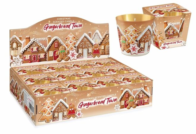 Bartek vánoční svíčka vosková ve skle  115g perníkové město 0140