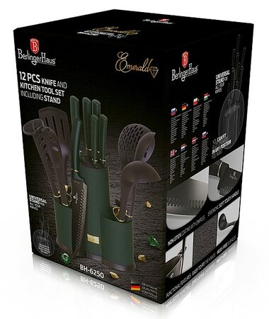 BERLINGERHAUS Sada nožů a kuchyňského náčiní ve stojanu 12 ks Emerald Collection BH-6250