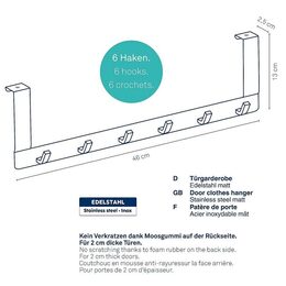 KELA Dveřní věšák 6 háčků Colgar nerez matná stříbrná 46,0x13,0x2,5cm KL-22229