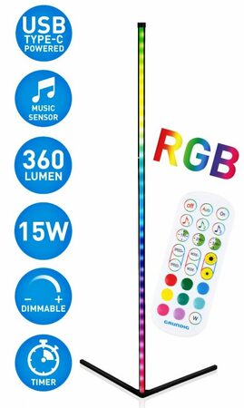 GRUNDIG LED stojací lampa rohová s ovládáním RGB a bílá ED-223503