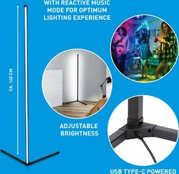 GRUNDIG LED stojací lampa rohová s ovládáním RGB a bílá ED-223503