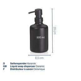 KELA Dávkovač mýdla Leonie keramický černý 20,0 cm 8,5 cm  500,0 ml KL-23699