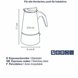 KELA Konvice na espresso Ferrara nerez černá 17,0 cm 9,0 cm  200,0 ml KL-10898