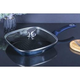 BERLINGERHAUS Grilovací pánev s mramorovým povrchem a poklicí 28 cm Aquamarine Metallic Line BH-7028