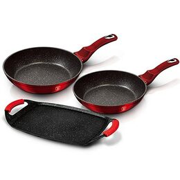 BERLINGERHAUS Sada pánví a grilovací deska s mramorovým povrchem 3 ks Burgundy Metallic Line BH-1668