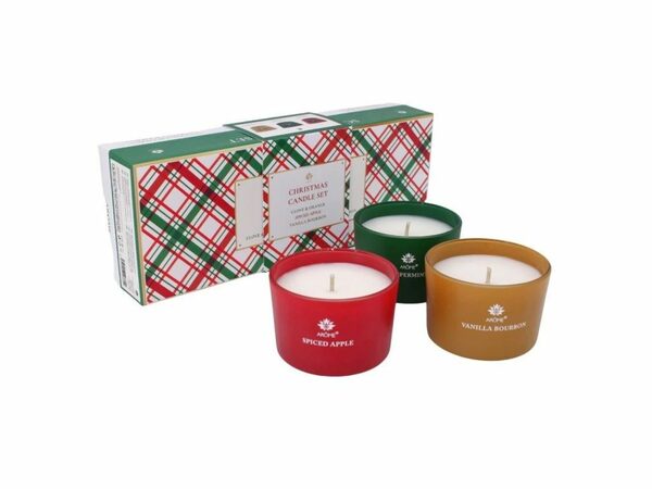 AROME vánoční svíčka vosková ve skle sada 3ks 85g Spiced Apple, Peppermint Vanil