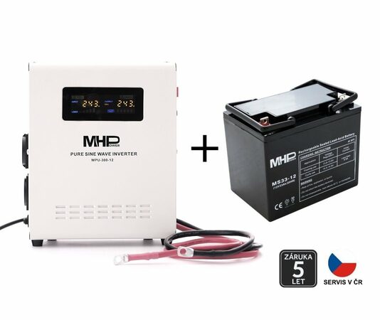 Zálohovací set MHPower WPU-800-12-SET75 pro kotle s oběhovým čerpadlem, 800W, čistý sinus, 12V