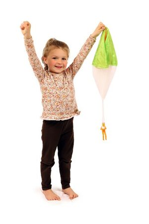 Parašutista figurka s padákem létající svítící látka/plast  12cm na baterie 2 barvy na kartě