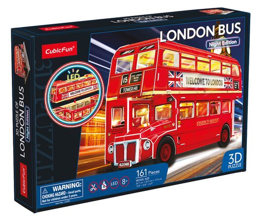 CubicFun - Puzzle 3D s LED Noční edice: Londýnský autobus 161 dílků
