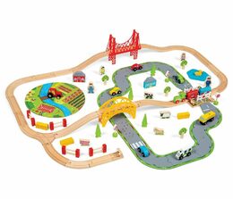 Vláčkodráha Bigjigs Rail dřevěná s venkovskou cestou 80 dílů