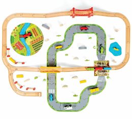 Vláčkodráha Bigjigs Rail dřevěná s venkovskou cestou 80 dílů