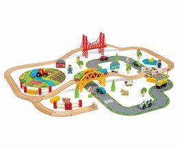 Vláčkodráha Bigjigs Rail dřevěná s venkovskou cestou 80 dílů