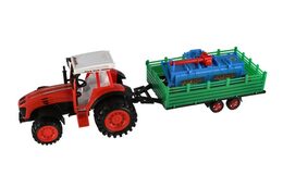 Traktor s vlekem s rotavátorem plast 52cm na setrvačník 2 barvy v blistru