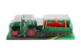 Traktor s vlekem s kombajnovým válcem plast 46cm na setrvačník  2 barvy v blistru