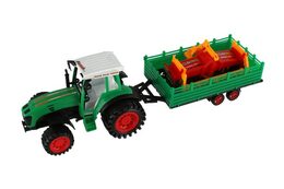 Traktor s vlekem s kombajnovým válcem plast 46cm na setrvačník  2 barvy v blistru