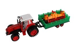 Traktor s vlekem s kombajnovým válcem plast 46cm na setrvačník  2 barvy v blistru