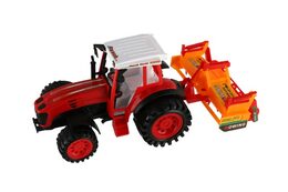 Traktor s vlekem s kombajnovým válcem plast 46cm na setrvačník  2 barvy v blistru