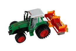 Traktor s vlekem s kombajnovým válcem plast 46cm na setrvačník  2 barvy v blistru