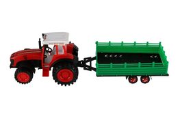 Traktor s vlekem s kombajnovým válcem plast 46cm na setrvačník  2 barvy v blistru
