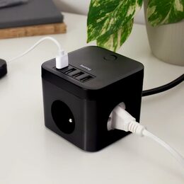 Prodlužovací kabel Huslog černý 3x zásuvka + 4x USB