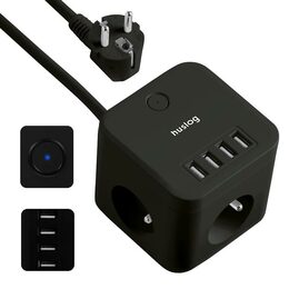 Prodlužovací kabel Huslog černý 3x zásuvka + 4x USB
