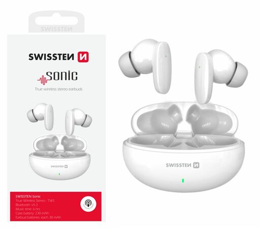 SWISSTEN SONIC bluetooth TWS sluchátka bílá