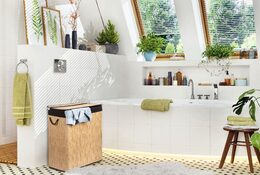 Koš na prádlo G21 105 l s rozdělovačem, ratanový design s hnědým košem