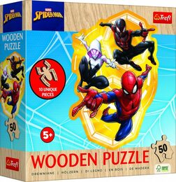 Puzzle dřevěné nepravidelné tvary Spiderman 50 dílků 19,7x26,6cm v krabici 20x20x6cm
