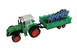 Traktor s vlekem s pluhem plast 53cm na setrvačník 2 barvy v blistru