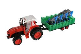 Traktor s vlekem s pluhem plast 53cm na setrvačník 2 barvy v blistru