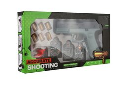 Pistole Glock na pěnové náboje plast 19cm + terče 3ks, náboje 6ks v krabici 34x18x4,5cm