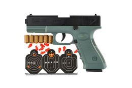 Pistole Glock na pěnové náboje plast 19cm + terče 3ks, náboje 6ks v krabici 34x18x4,5cm