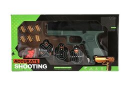 Pistole Glock na pěnové náboje plast 19cm + terče 3ks, náboje 6ks v krabici 34x18x4,5cm