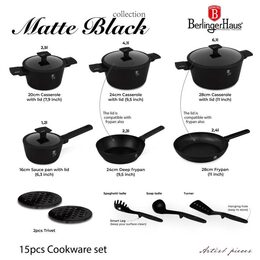 BERLINGERHAUS Sada nádobí s titanovým povrchem 15 ks Matte Black Collection BH-8198